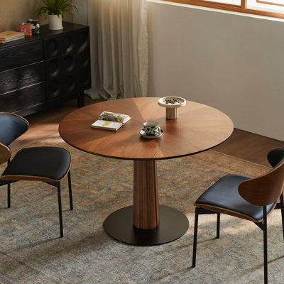 LAGUNA VALLEY Walnut+Black Round Solid Wood Dining table - Wayfair